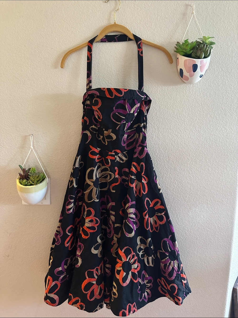 Girls From Savoy Vintage Anthropologie Floral Black Dress 6 Small Medium